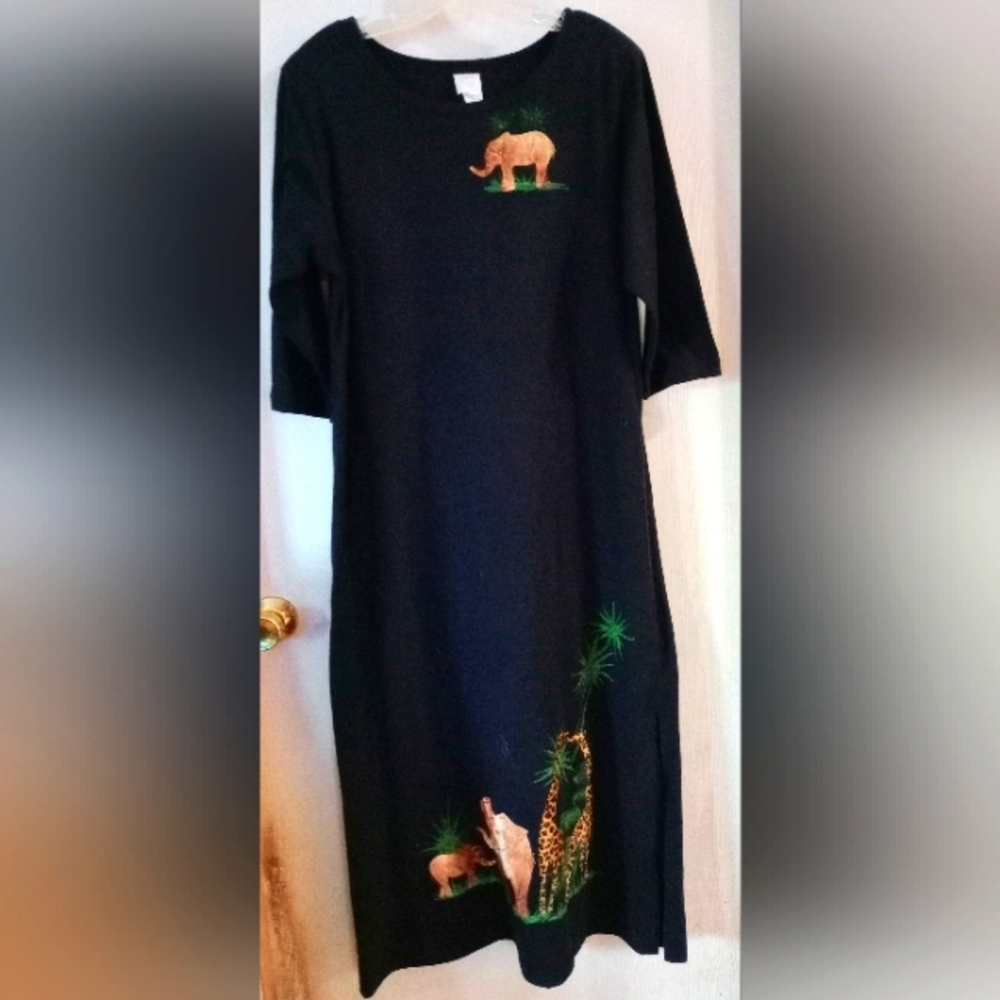 Karla Marie Maxi Dress Black w Elephants‎ & Giraffes Medium